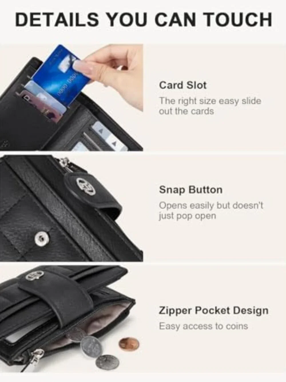 Compact RFID Blocking Leather Wallet for Women - Small Card Holder, Stylish